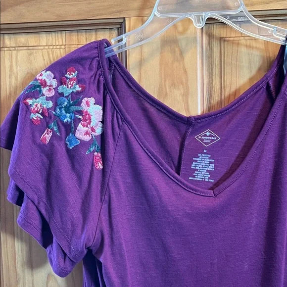 St. John's Bay Purple Floral Short Sleeve Top - Picture 3 of 4